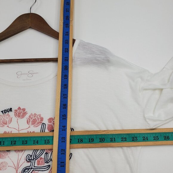 Jessica Simpson Womens Floral Bell Sleeve Boho Top Blouse Sz L White Wonder Lust - Picture 10 of 11